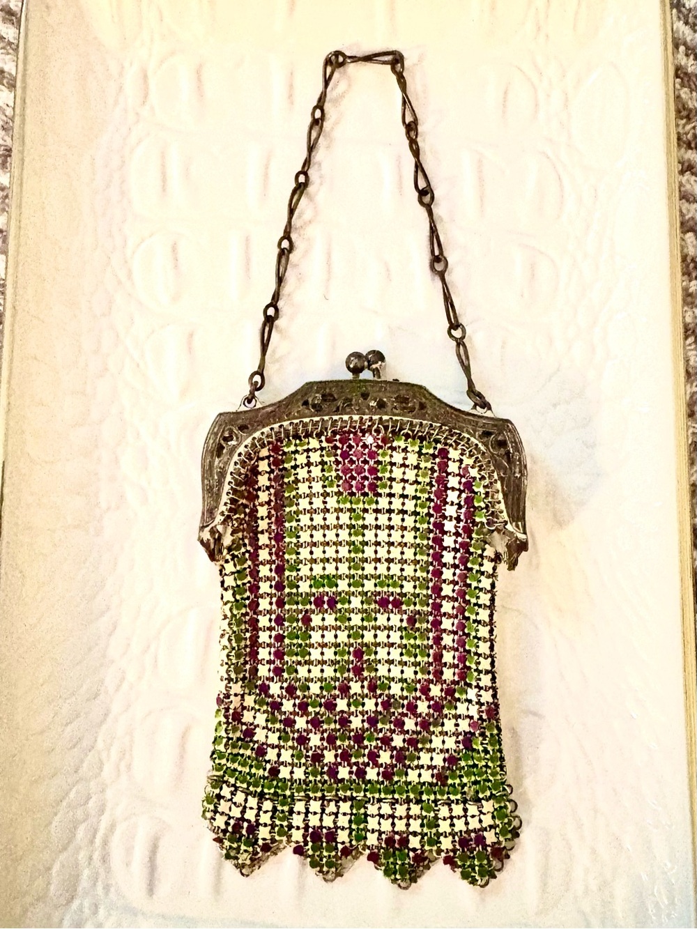 Whiting & Davis Childs Doll Mesh Pink and Green Vintage Purse RARE! Mint Cond - Picture 4 of 6